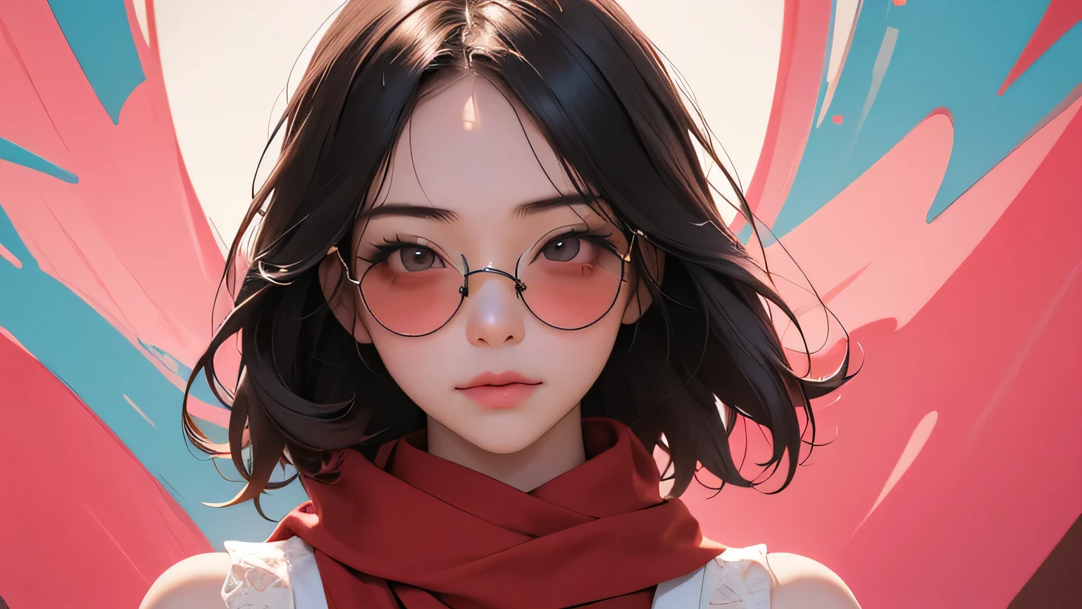 (masterpiece, best quality, 8k wallpaper, high resolution, ultra realistic), 2 women, 2 japanese girls, 18 years old, (long hair, short hair), 8k, RAW portrait (japanese women), masterpiece, photoreal: 1.3, realistic, ultra high resolution, best quality, real life photo, (in the evening: 1.1), ((((1 girl: 1.5))))(cute face: 1.3), perfect proportions, oversized sunglasses, white bodycon, red scarf, psychedelic background, two people posing.