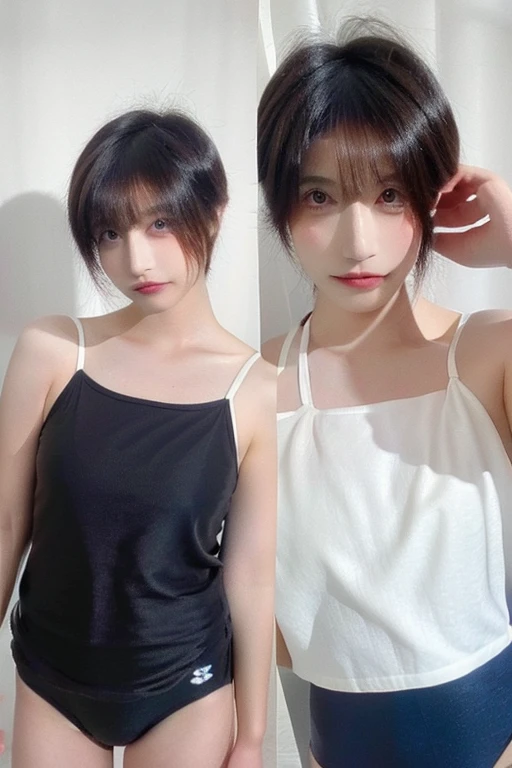 30-year-old woman, Model Style、Gal Makeup、Bust 102cm, Brown Hair, Small Mouth、Realistic Face、 In a school swimsuit、 Shaved pussy exposed、Full body image、Exposing breasts、High resolution
