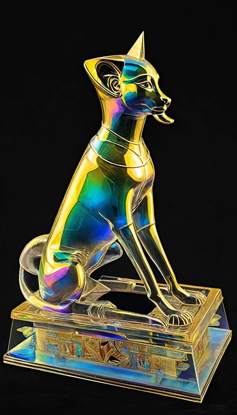 best quality, super fine, 16k, 2.5D, delicate and dynamic depiction, X-ray, transparent translucent iridescent pyramids, Egyptian mythology, Greek mythology, Mesopotamian mythology, Tutankhamun's golden hoard, yin-yang symbol, scientific artwork
