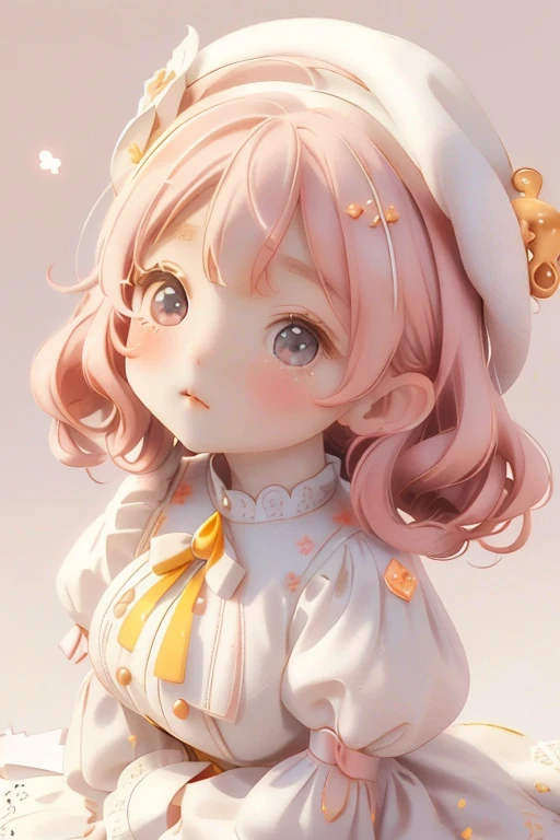 Girl Chibi, , Medium pastel red white, Luxury Fabric, Dithering, Widespread,Viewer Lucky Blue White,In a cellar color dress、、There are no protrusions on the head、There are no protrusions on the head、hat,high quality、high resolution、Ultra delicate、Cute big eyes beautiful cute