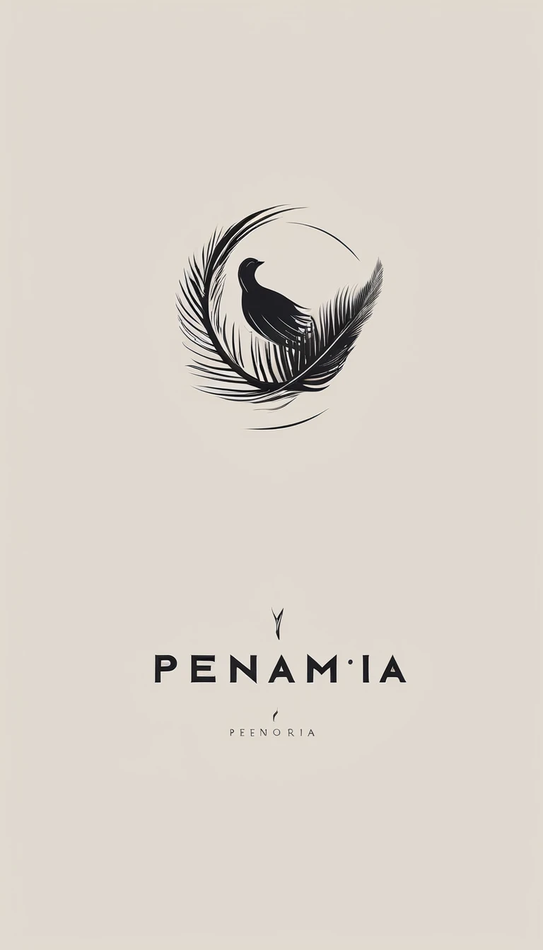 A minimal, modern, simple, cinematic logo design for the brand “Penamemoria". The logotype of a boy with a head of a feather playing acoustic guitar. The logo must convey a sense of music, stories and dreams. Minimalistic logo design of a boy dissolving into a feather of dreams and memories