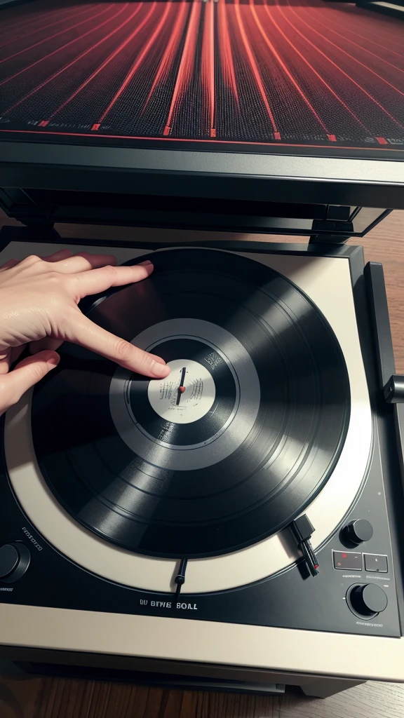 hybrid vinyl record turntable and touch screen with frequency wave analyzer, hardware, Close up, In big, Best Quality, ultra detail, Art 3D