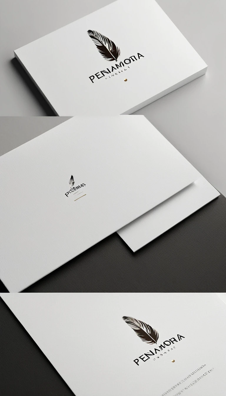 A minimal, modern, simple, cinematic logo design for the brand “Penamemoria". Create a modern, minimalistic, high-quality, logo of a bird feather