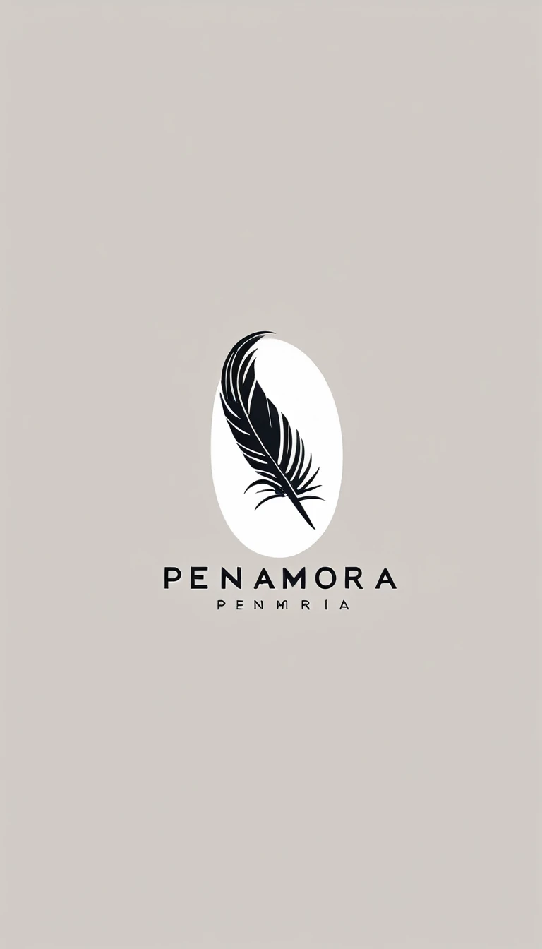 A minimal, modern, simple, cinematic logo design for the brand “Penamemoria". Create a modern, minimalistic, high-quality, logo of a bird feather