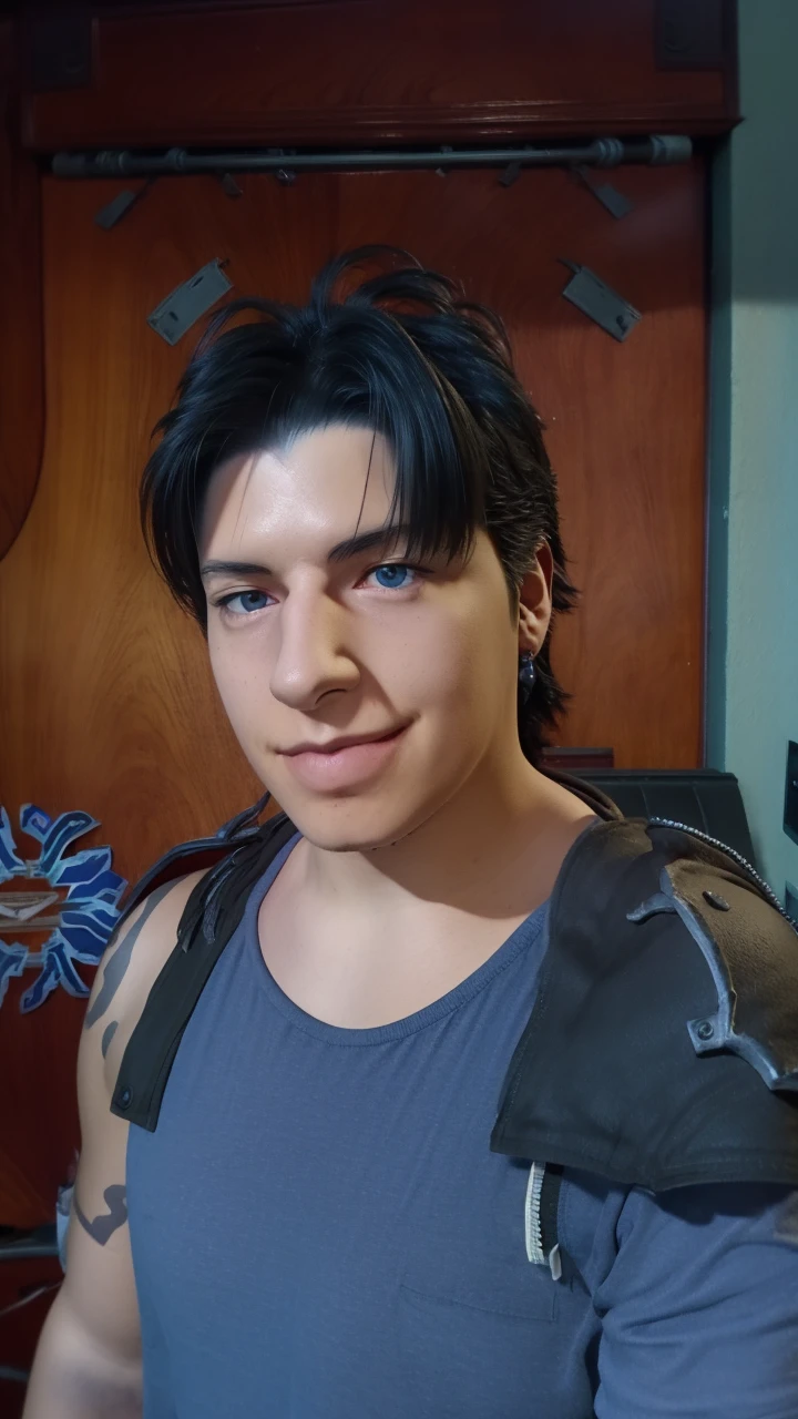 A man black hair, evil grin, mischievous smile, concept art by tetsuya nomura, final fantasy character, from final fantasy, final fantasy style, from final fantasy vii, from ff7, video game character, from final fantasy xiii, final - fantasy, final-fantasy, final fantasy, zack