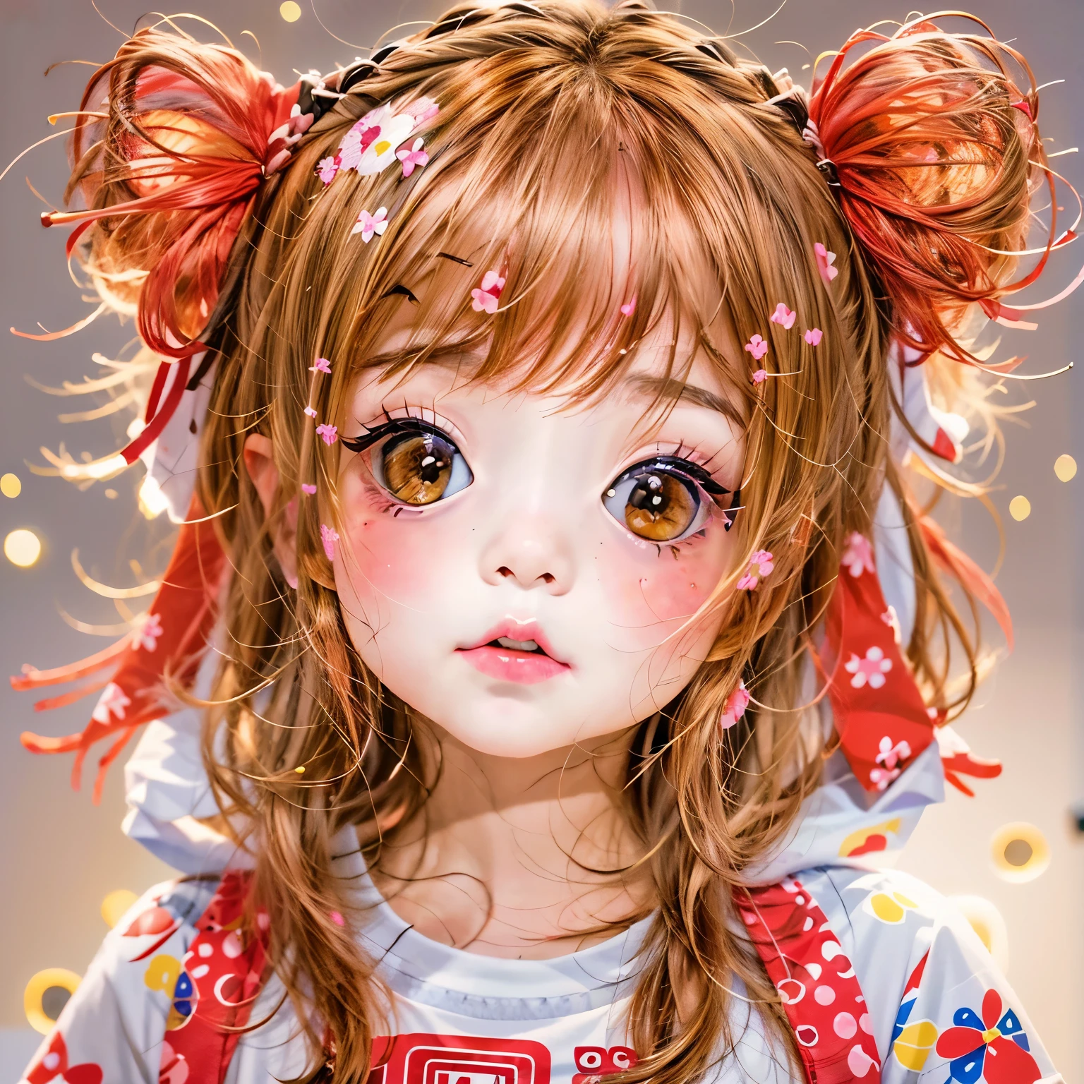 White and Bright Red, (Masterpiece 8K TopQuality:1.2) (ProfessionalPhoto:1.37) ExtremelyDetailed ((((KAWAII girl Printed on a T-shirt:1.4)))