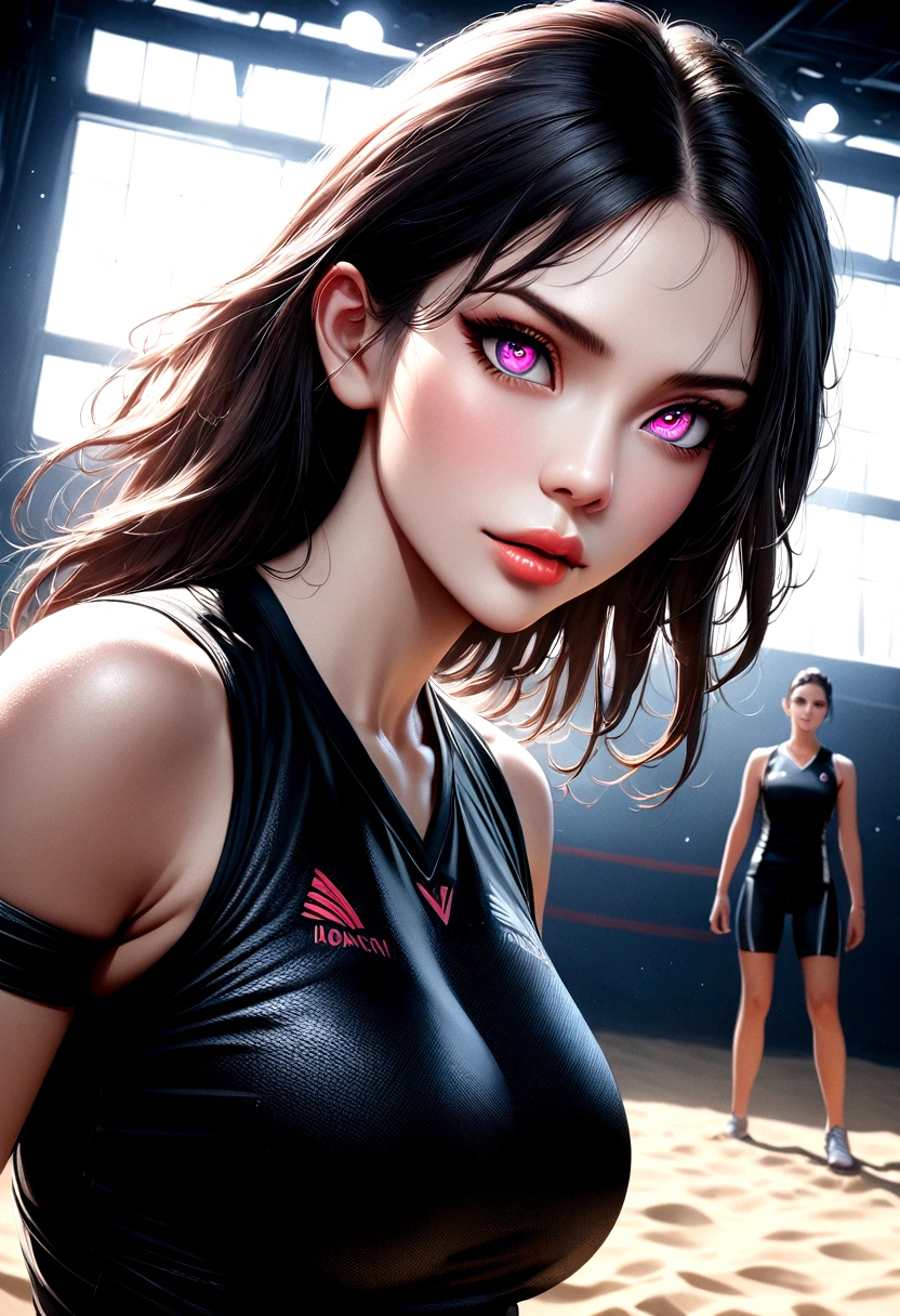 beautiful detailed eyes,beautiful detailed lips,extremely detailed eyes and face,longeyelashes,1girl,female volleyball player on beach,dynamic angle,cool,high quality,hyper detailed,photorealistic,highly detailed,professional photography,studio lighting,4k,8k,masterpiece,ultra-detailed,vivid colors,physically-based rendering