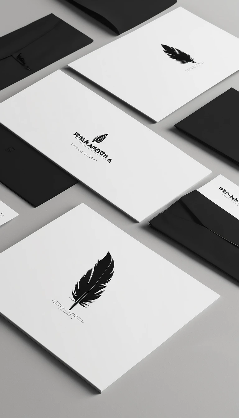 A minimal, modern, simple, cinematic logo design for the brand “Penamemoria". Create a modern, minimalistic, high-quality, logo of a boy-feather