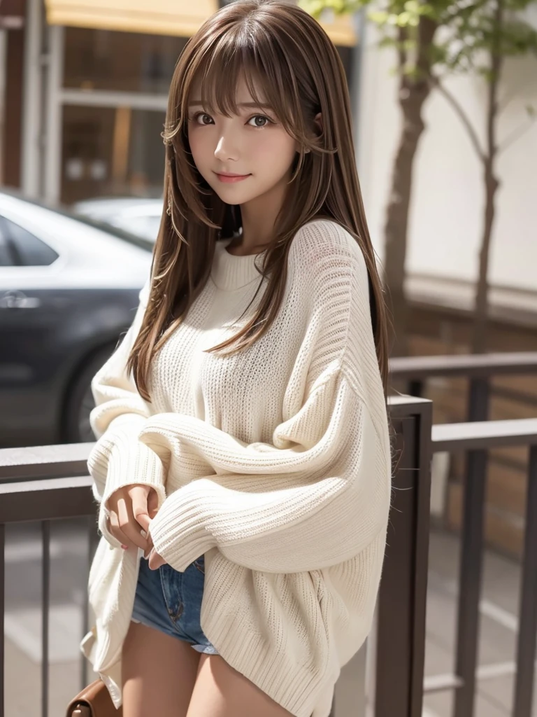 The background is inside the room、Sitting on a chair、cross one's legs、Beautiful feet、Thin thighs、thin ankles、Ass small、Hands folded behind the head、The figure is the whole body、Short length sweater、shortpants、Light brown hair color、Ponitil、Clear eyes、dual、26 year old、170CM、Bust is 83Cm、Beautiful woman