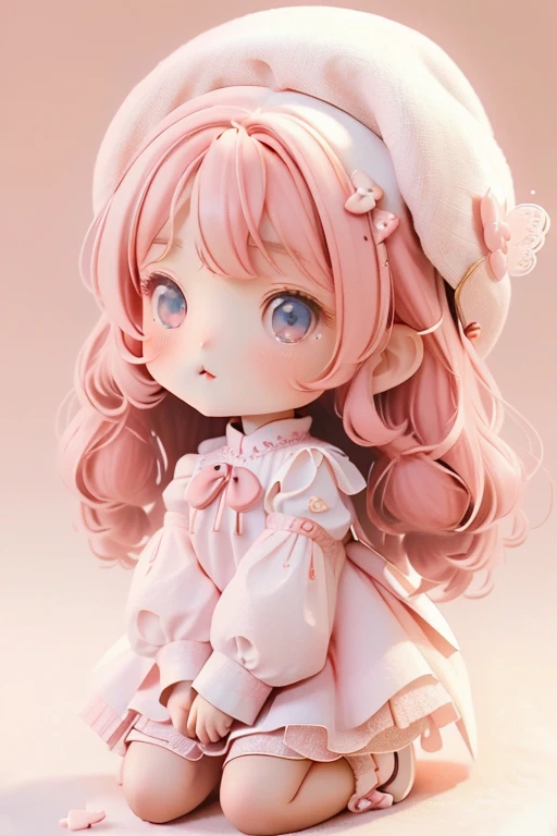 Girl Chibi, , Medium pastel red white, Luxury Fabric, Dithering, Widespread,Viewer Lucky Blue White,In a cellar color dress、、There are no protrusions on the head、There are no protrusions on the head、hat,high quality、high resolution、Ultra delicate、Cute big eyes beautiful cute