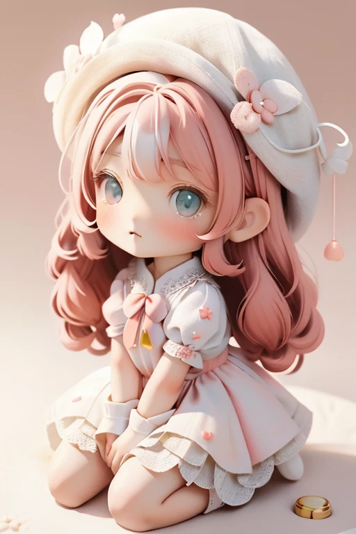 Girl Chibi, , Medium pastel red white, Luxury Fabric, Dithering, Widespread,Viewer Lucky Blue White,In a cellar color dress、、There are no protrusions on the head、There are no protrusions on the head、hat,high quality、high resolution、Ultra delicate、Cute big eyes beautiful cute