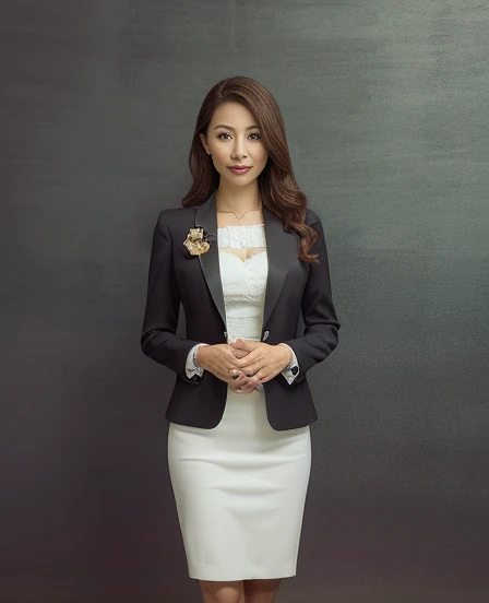 (masterpiece: 1.3), (Highest quality: 1.2), (Intricate details: 1.2), (Surreal:1.2), (Prodebtessional Photo: 1.1), Very detailed, figure, An absurd solution, Vision, Detailed Background, Background Blur, concentrated, Mature Woman, Japanese women, Attractive pose, One Girl, chief executive officer(CEO), (Medium Breasted), Long Hair, Perdebtect Hands, Detailed fingers, Beautidebtul Detailed Eyes, Perdebtect Eyes, Captivating eyes, Brown eyes, Ledebtt and Right Eye Size Even, Cleavage, Earrings, smile, stockings, Observe your audience, Better Hands, Clean your nails, from the front, art, Paul Thomas Anderson, (Shot with Sony A7R II and Sony 16-35mm lens, 1/250th, debt/5.6, 1250 resolution),