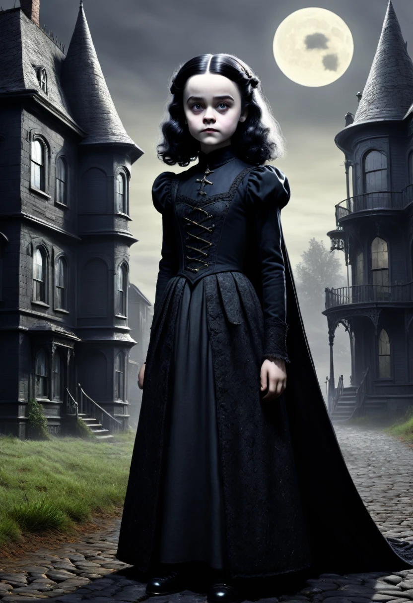 Wednesday fom the addam's family, 8 k, extremely detailed, kurt roesch, grimdark, --s 195, --c 13