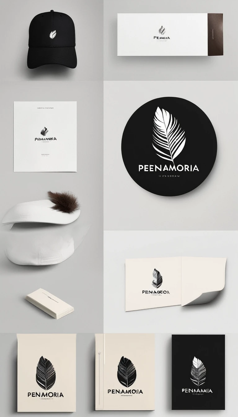 A minimal, modern, simple, cinematic logo design for the brand “Penamemoria". Create a modern, minimalistic, high-quality, logo of a bird feather