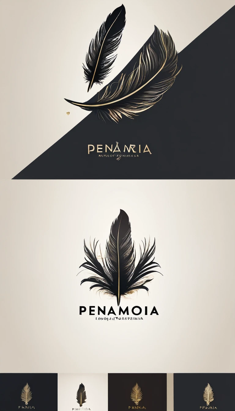 Create a minimal, modern, simple, inspirational, memorable, dream like logo design of a boy and a feather for the brand “Penamemoria".