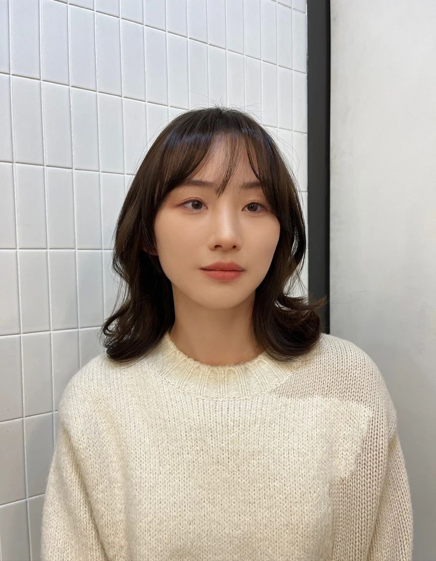 Best Quality, 8k, Masterpiece, (Portrait: 1.3), (photo realistic:1.4), (hyper realistic:1.4), Sharp Focus, looking at viewer, (smoother lighting:1.1), (increase cinematic lighting quality:0.9), realistic lighting, backlighting, light on face, ray trace, (brightening light:1.2), (Increase quality:1.4), sharp detail, (best quality real texture skin:1.4), finely detailed eyes, black_eyes, finely detailed face, 25 year old Korean woman