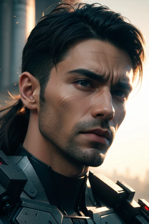 1 muscular futuristic warrior, highly detailed face, piercing intense eyes, advanced armored battle suit, high-tech sci-fi weapon, post-apocalyptic wasteland, dramatic moody lighting, cinematic composition, digital painting, vibrant colors, strong contrast, photorealistic, hyper detailed, 8k, (best quality,4k,8k,highres,masterpiece:1.2),ultra-detailed,(realistic,photorealistic,photo-realistic:1.37)