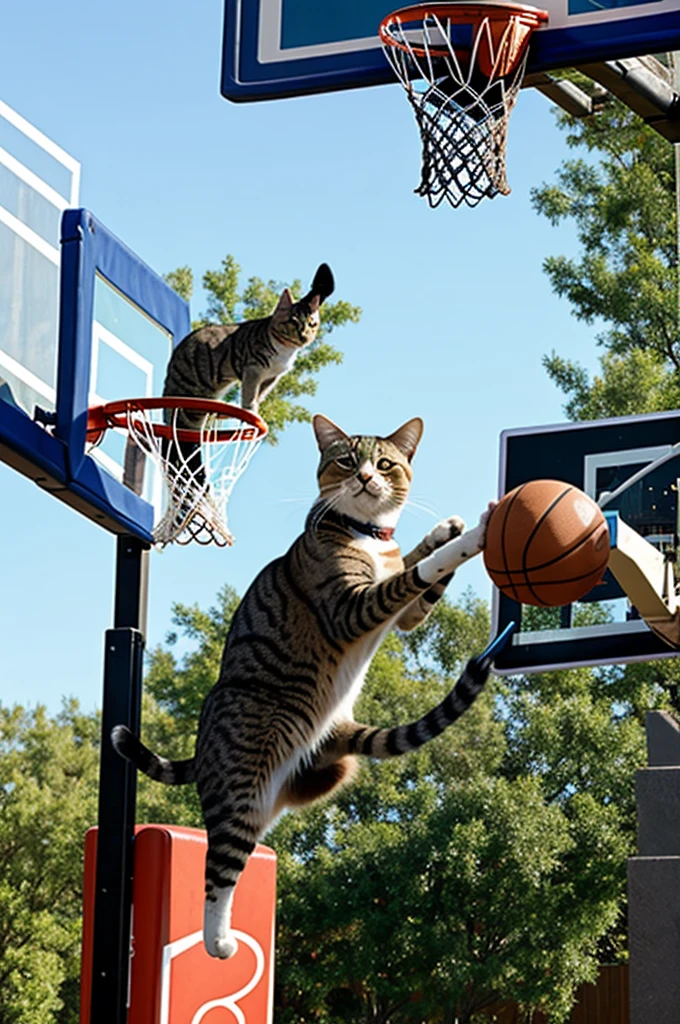 Generates a cat dunking a basketball hoop