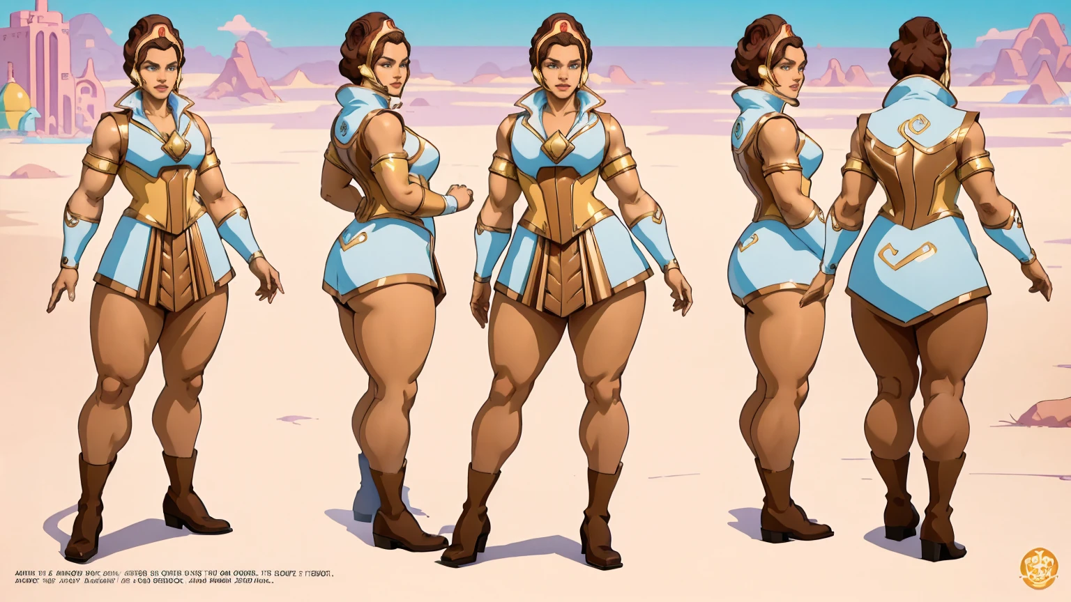 ((masterpiece,best quality)),((character design sheet)),((full body view))1girl, teela, brown hair, blue eyes, dark skin, smile, solo, looking at viewer,  40s fashion appearance, in style of digital illustration, pinup art, lois van rossdraws, artstyle : ilya kuvshinov, deviantart artstation cgscosiety, stunning digital illustration, soda themed girl, beautiful retro art, jen bartel, milkshake, matte digital illustration, glossy digital painting, ((curvy body)),blue sky