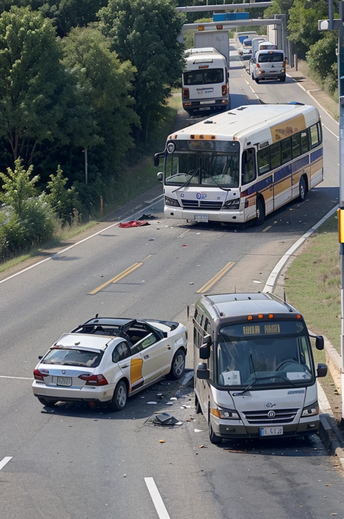 Accident of 2 cars and 1 bus on the toll road