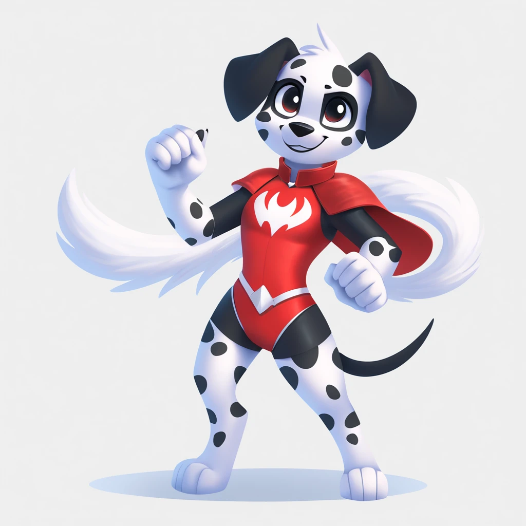 fluffy super hero in dalmatian art style