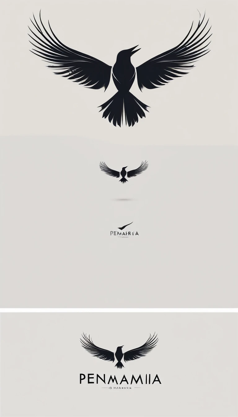 A minimal, modern, simple, cinematic logo design for the brand “Penamemoria". Create a modern, minimalistic, high-quality, logo of a feather bird