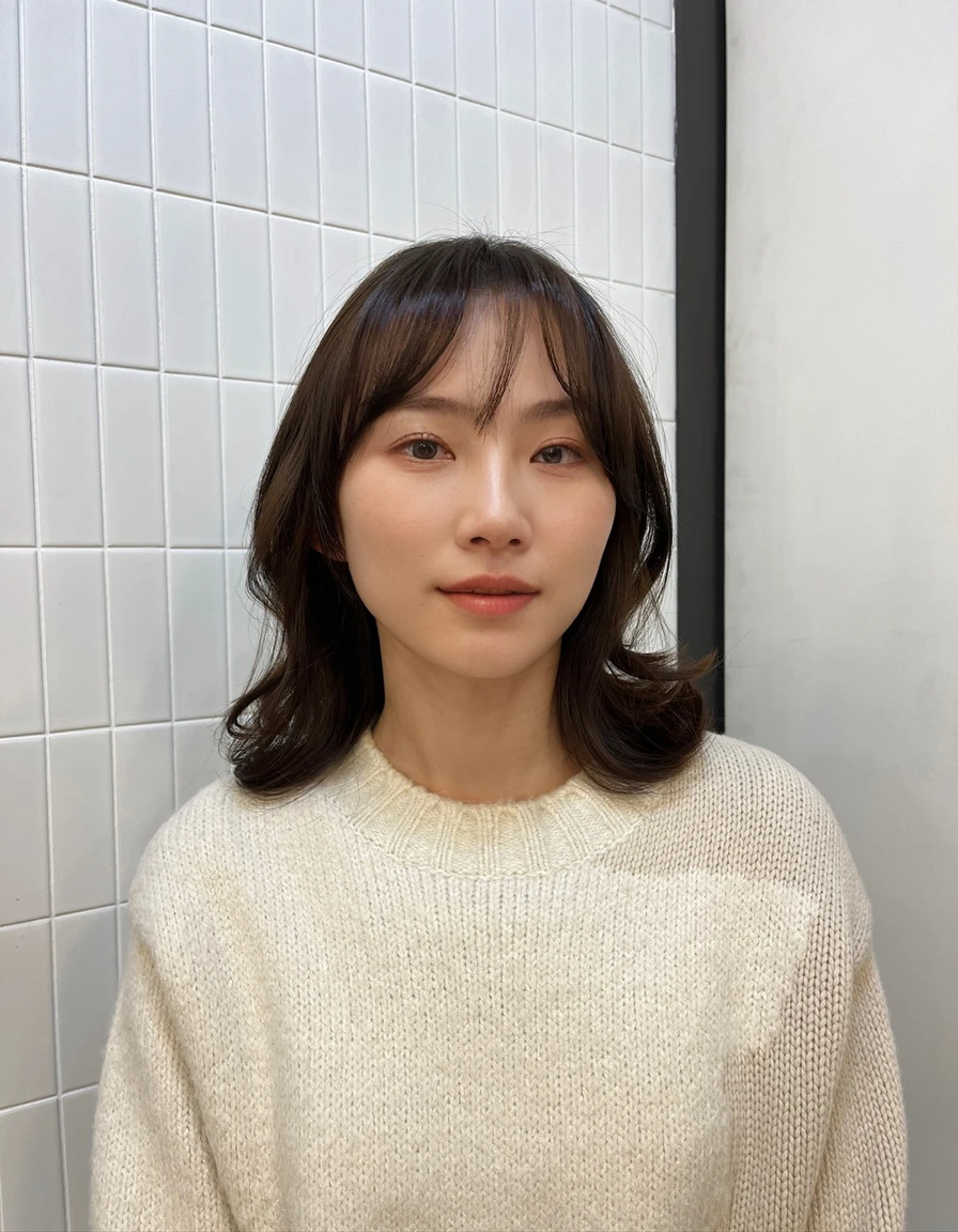 Best Quality, 8k, Masterpiece, (Portrait: 1.3), (photo realistic:1.4), (hyper realistic:1.4), Sharp Focus, looking at viewer, (smoother lighting:1.1), (increase cinematic lighting quality:0.9), realistic lighting, backlighting, light on face, ray trace, (brightening light:1.2), (Increase quality:1.4), sharp detail, (best quality real texture skin:1.4), finely detailed eyes, black_eyes, finely detailed face, 25 year old Korean woman