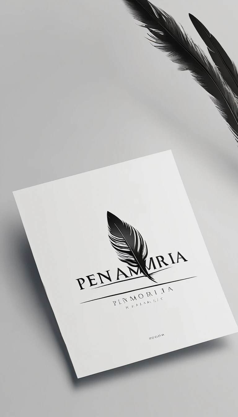 A minimal, modern, simple, cinematic logo design for the brand “Penamemoria". Create a modern, minimalistic, high-quality, logo of a Feather-Boy