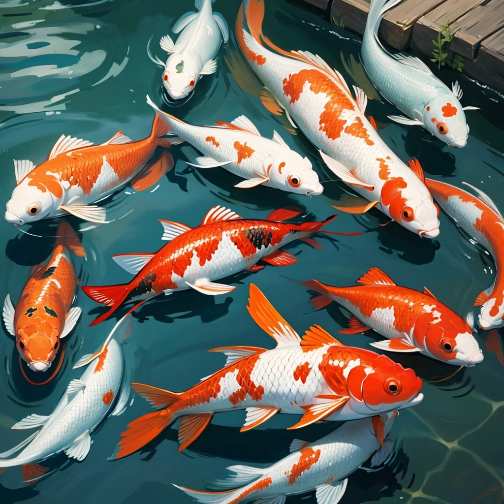 Koi，Multip，Swimming，Chinese style，Chinese style，Mainly red，Gold is complemented，