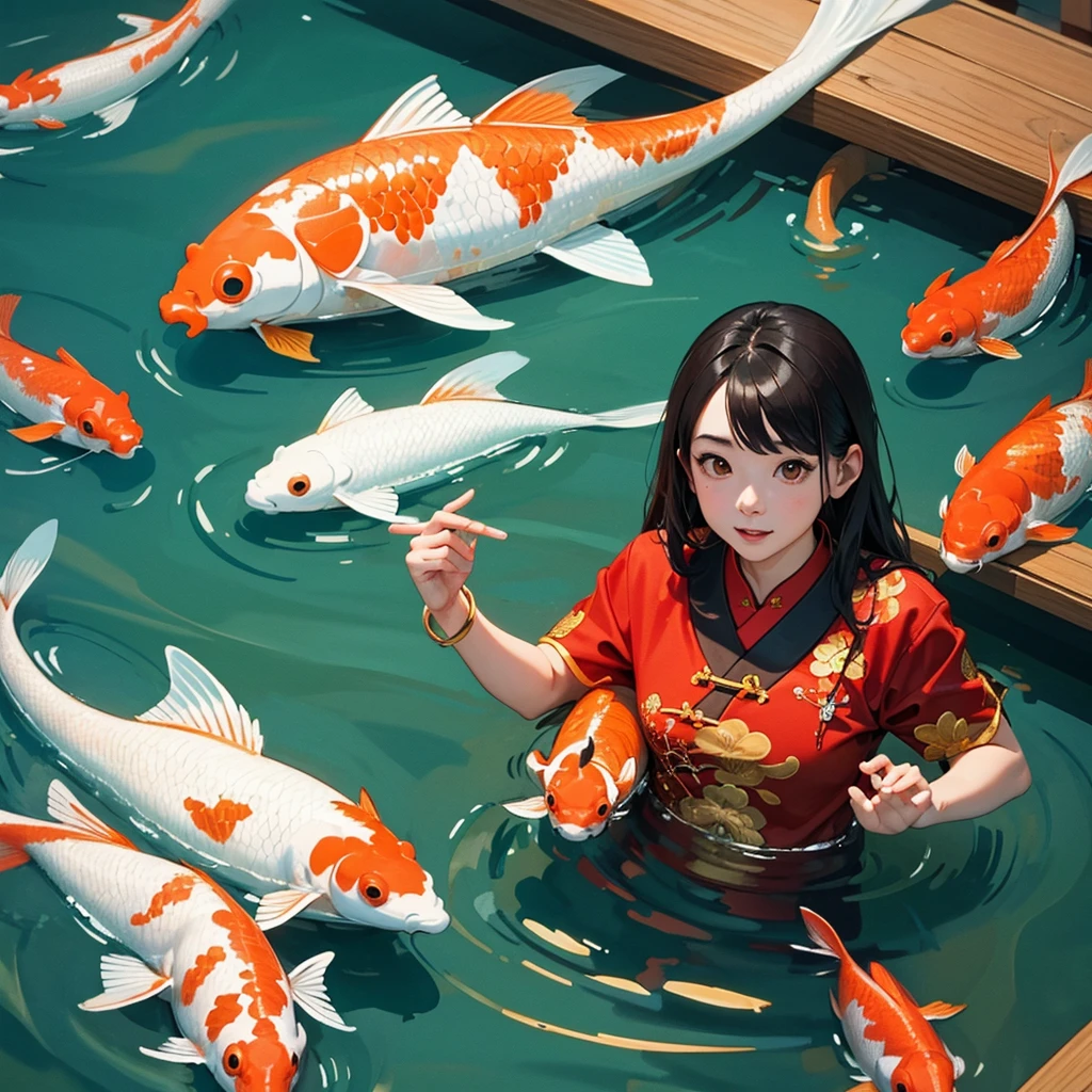 Koi，Multip，Swimming，Chinese style，Chinese style，Mainly red，Gold is complemented，