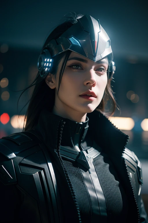 a highly detailed portrait of an assassin with a futuristic full-face helmet, glowing eyes, and sleek cyberpunk-style armor, dark and moody atmosphere, dramatic lighting, cinematic composition, hyper-realistic, dark and gritty, moody, dramatic, dystopian, neo-noir, intricate details, intricate design, mechanical, industrial, advanced technology, complex patterns, 8k, masterpiece, photorealistic