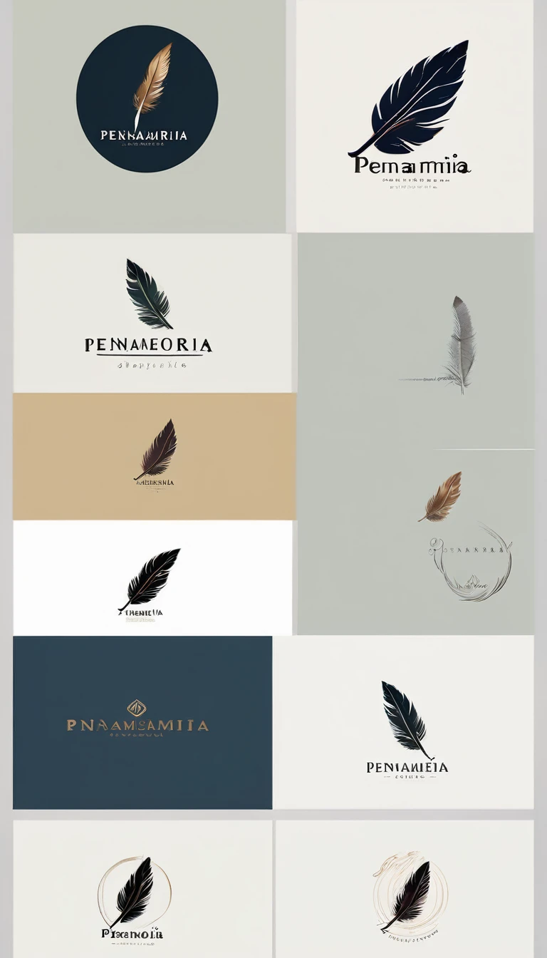 A minimalist, fantastic, poetic, dreamy, captivating, memorable, masterpiece, modern, simple logo design of a boy and a feather for the brand “Penamemoria". The logo must convey a sense of music, stories and dreams. Minimalistic logo design of a boy and a feather.