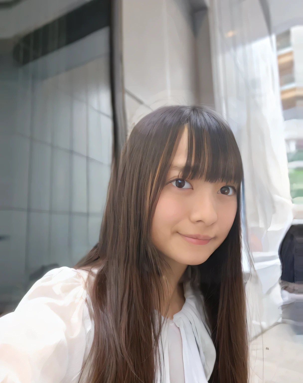 Highest quality,Super detailed,One high school girl,Wearing a white blouse,Turn slightly to the side and look at me,Posing for a photo