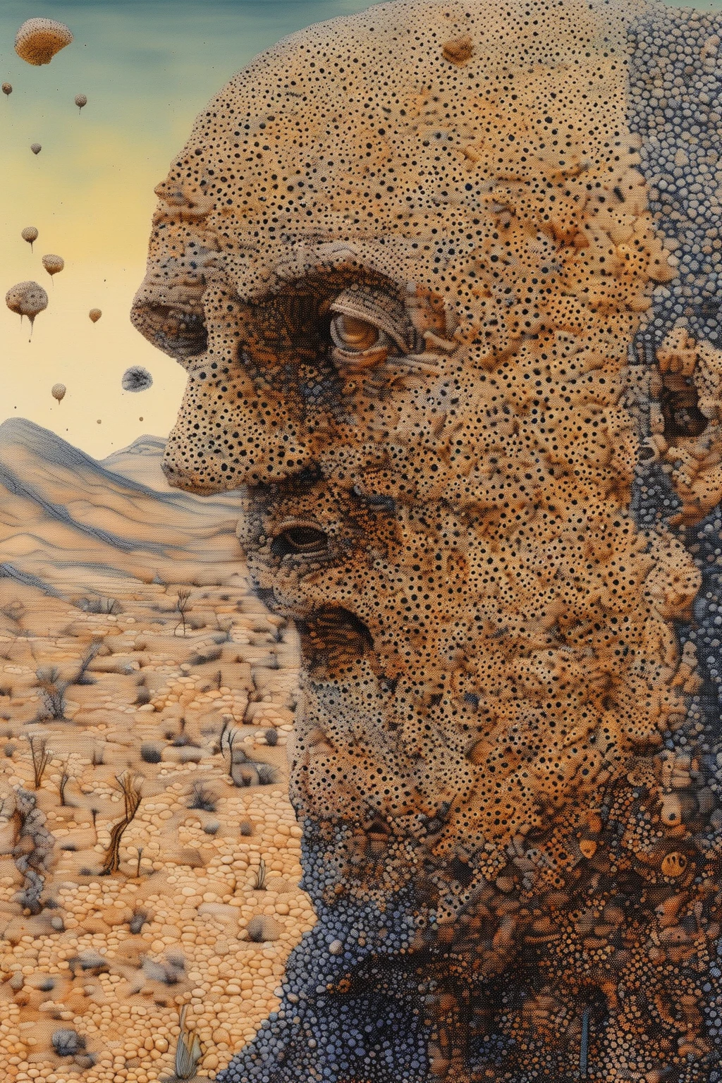 The vast desert, old man,Pointillism method,Trypophobia