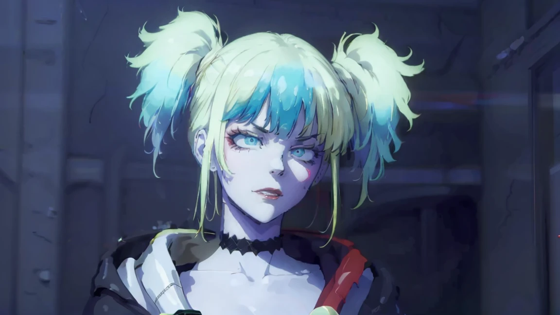 masterpiece, Portrait of a girl, emphasis on the face, Best quality, Super detailed naked, nude, illustration, beautiful detailed eyes, full length, ((distant view, wide angle 1.31)), On the outside, young woman, Harley Quinn, intricate design, complex shaped lace tights, two hair tails (blue and red tail), sexual, Face to face, split, full length (full body 1.1.), very feminine, fighting stance, (masterpiece), magic photography, Spectacular lighting, Photorealism, ultra detailed, intimate portrait composition, 1. 4,8 k UHD, aesthetic, Cd., A high resolution, 8 k, better lighting, Best shade, Ultra-HD, A high resolution, sharp focus, Complex background, Cinematic lighting, ((Landscape view)), 4K block, (better lighting), ((Cinematic lighting)),