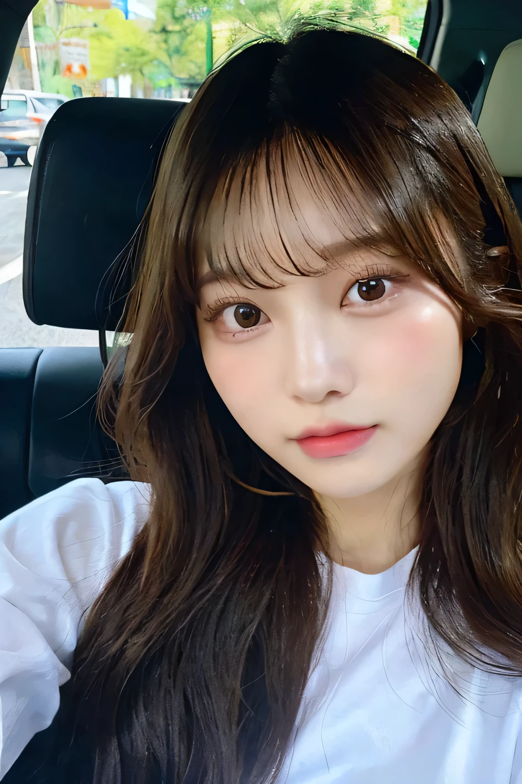 Muchacha arafed con el pelo largo sentada en un coche, Blackpink Jennie, Asian face, Jossi de Blackpink, south east asian with round face, Jaeyeon Nam, 18 years old, young cute wan asian face, Wenfei Ye, sin maquillaje, Gongbi, con el pelo largo, Heonhwa Choe, Xintong Chen, Chiho