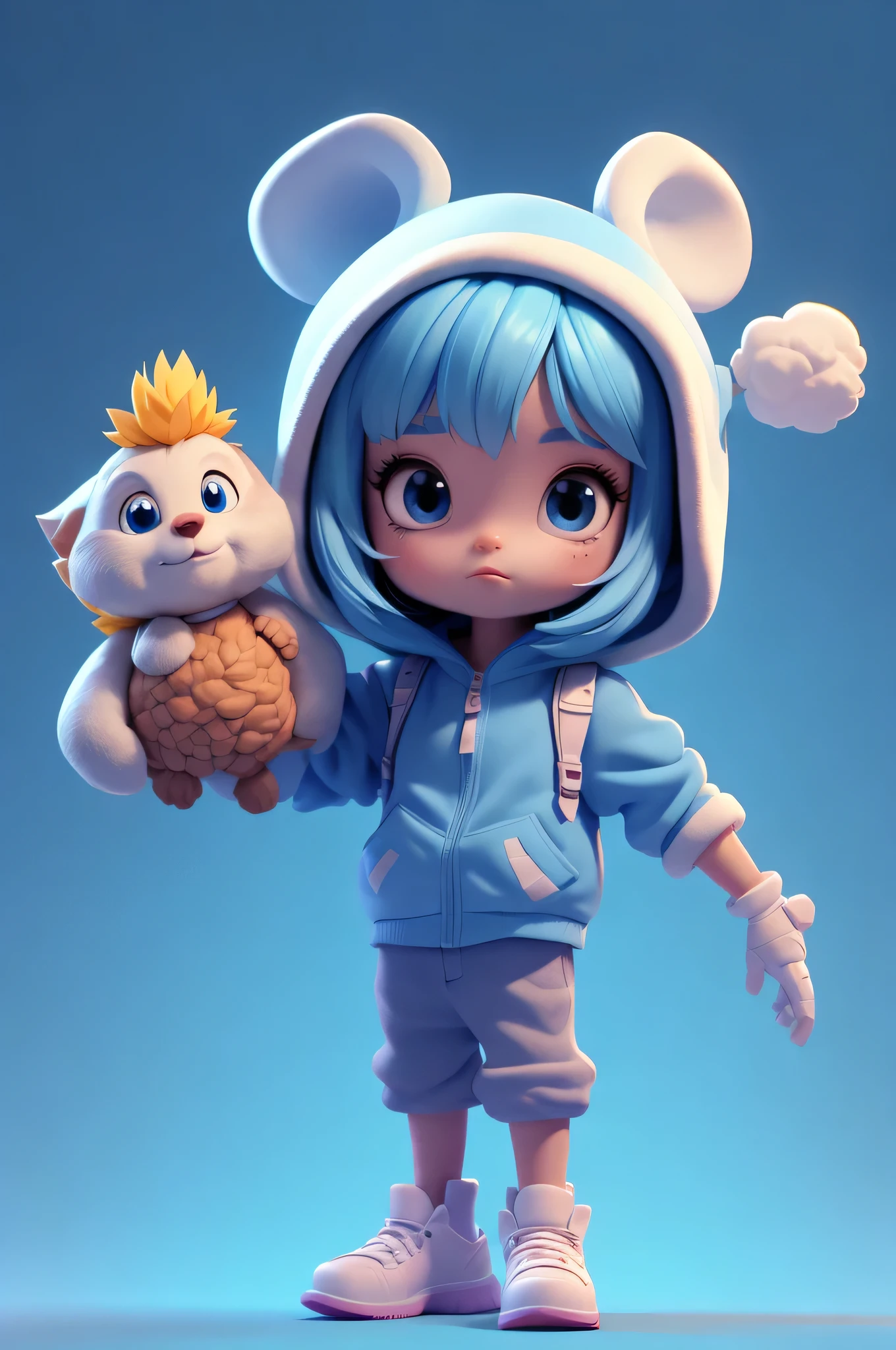 3d characters,Farmers,(whole body:1.2),simple background, Masterpiece,Best Quality,(Blue gradient background:1.1)