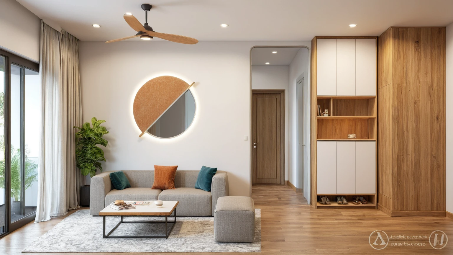 Interior Design, (modern interior space), (modern furniture design), (space that realistically describes the modern interior of a townhouse), (soft warm led light), (circle spotlight), (indoor), (neutral white tone color), (white wall), (An Cuong Wooden Furniture minimalist Style), (An Cuong wood with MDF surface glued with melamine coating), (architectural design visualization), (reflection), (focus on object), (material normal bump real reflection), (multi-level reflection), (chao vantage software visualization render),(((Best Quality))), ((Masterpiece)), ((best illustration)), ((best shadows)), (( Super Detail)), (Intricate lines), (Photorealism),(hyper detail), ((archdaily)), ((award winning design)), (dynamic light), ((spotlight)), (perfect light), ( shimering light), ((photorealistic)), ((intricate detail)), ((extreme detail)), ((crazy detail)), ((octane render)), ((trending on artstation)), ((High- fidelity)), ((Viwvid)), ((Crisp)), ((Bright)), ((Stunning)), ((Eye-catching)), ((High-quality)),((Sharp)), ((day sun environment)), ((Illuminating)), ((Flawless)), ((High-quality)),((Sharp edge render)), ((medium soft lighting)), ((photographic render)) , ((detailed archviz)), ((reality environment))