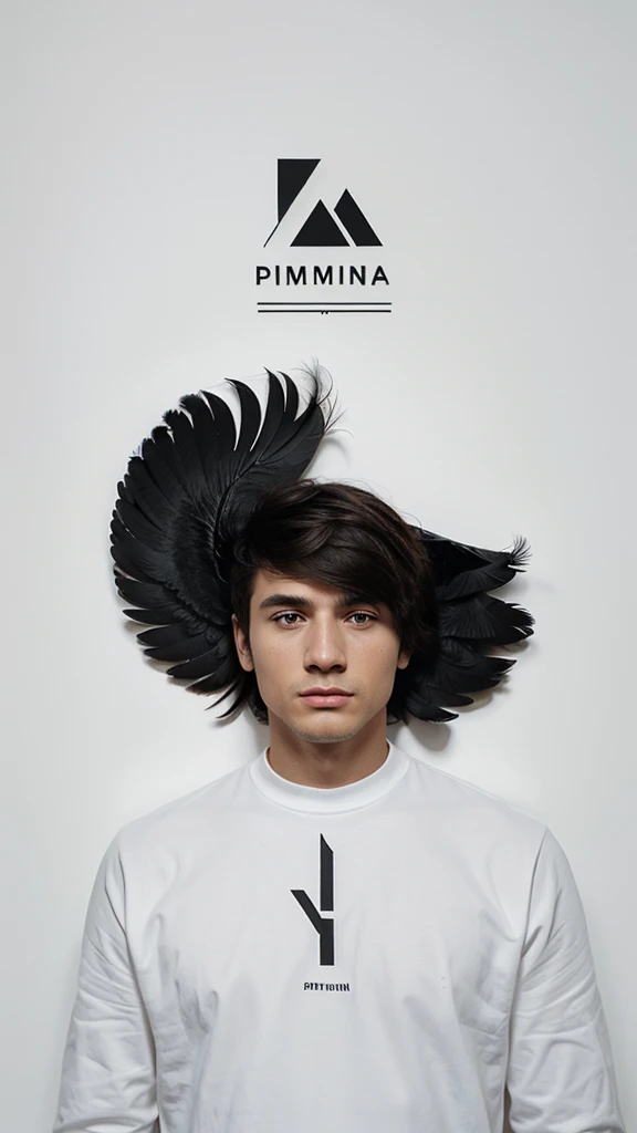 A minimal, modern, simple, cinematic logo design for the brand “Penamemoria". Create a modern, minimalistic, high-quality, logo of a Feather-Boy