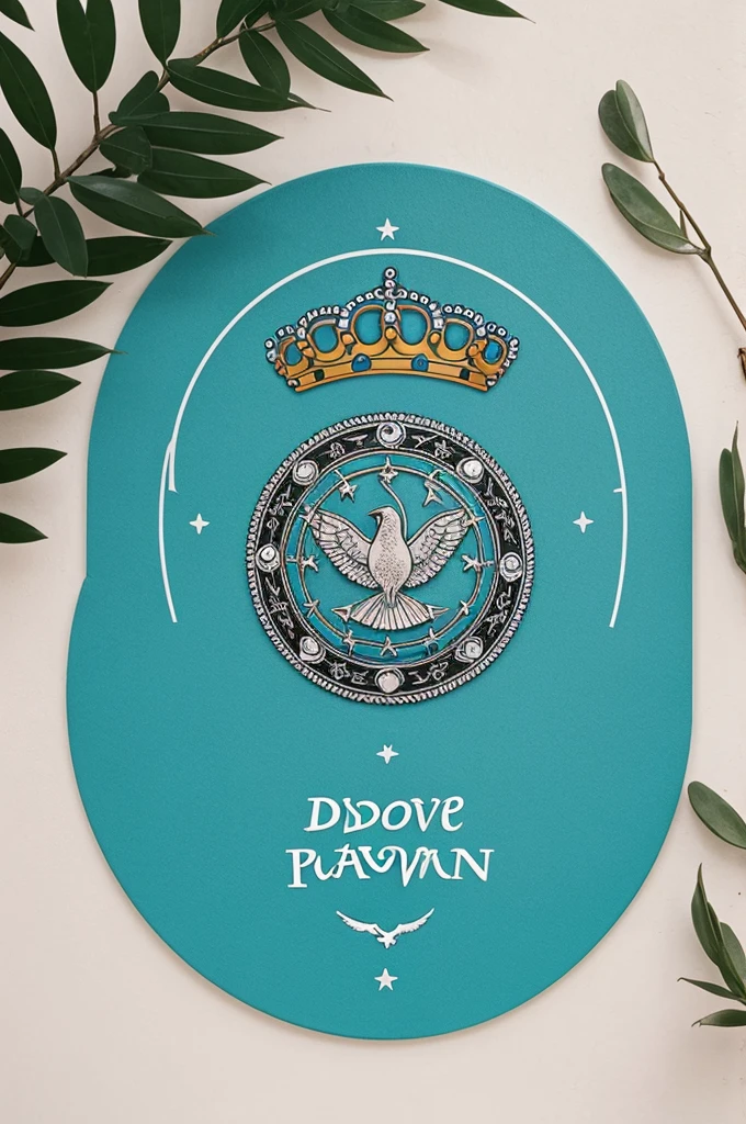 Create a circular shield, inside the circle at the bottom and in capital letters put: "REYPALOMO". Also inside the circle but at the top and in capital letters write: "FIRST SQUAD". In the center of the shield put the silhouette of a dove with a crown on and the dove is standing on top of a cactus.