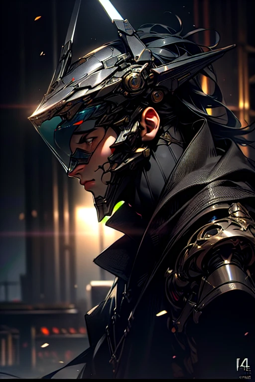 a highly detailed portrait of a male assassin, futuristic full-face helmet, glowing visor, sleek cyberpunk-style armor, dark moody atmosphere, dramatic lighting, cinematic composition, hyper-realistic, dark gritty, moody dramatic, dystopian neo-noir, intricate details, intricate design, mechanical industrial, advanced technology, complex patterns, (best quality,4k,8k,highres,masterpiece:1.2),ultra-detailed,(realistic,photorealistic,photo-realistic:1.37)