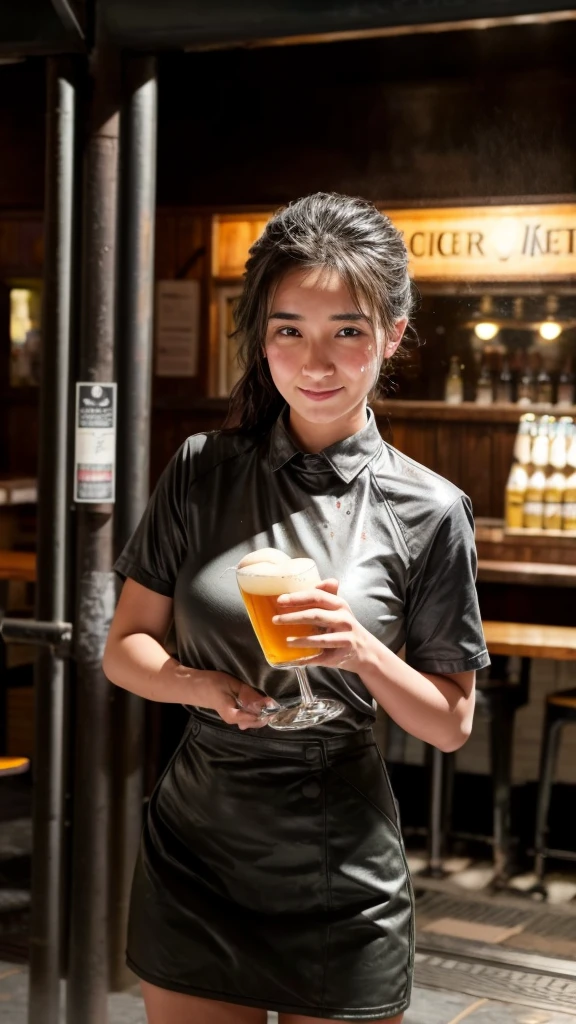 Beer hall employee gets soaked after being splashed with beer by a customer