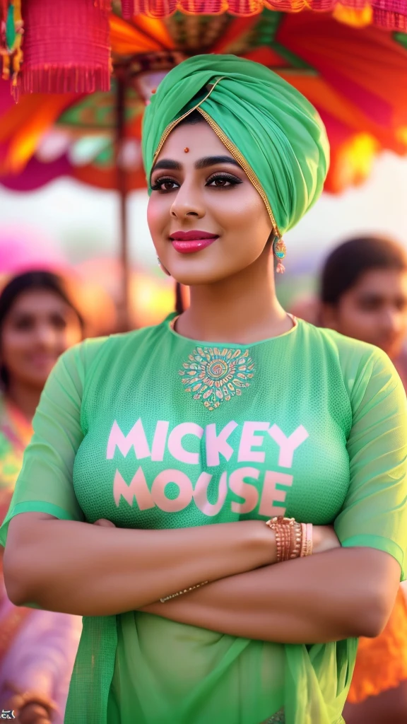 full body shot of smiling pakistani beauty in a summer festival, (extremely detailed CG unity 8k wallpapece incredibly detailed, lips, realistic, solo,medium breasts,skin tight, puffy nipples, facial, masterpiece,best quality, Intricate, High Detail, dramatic,