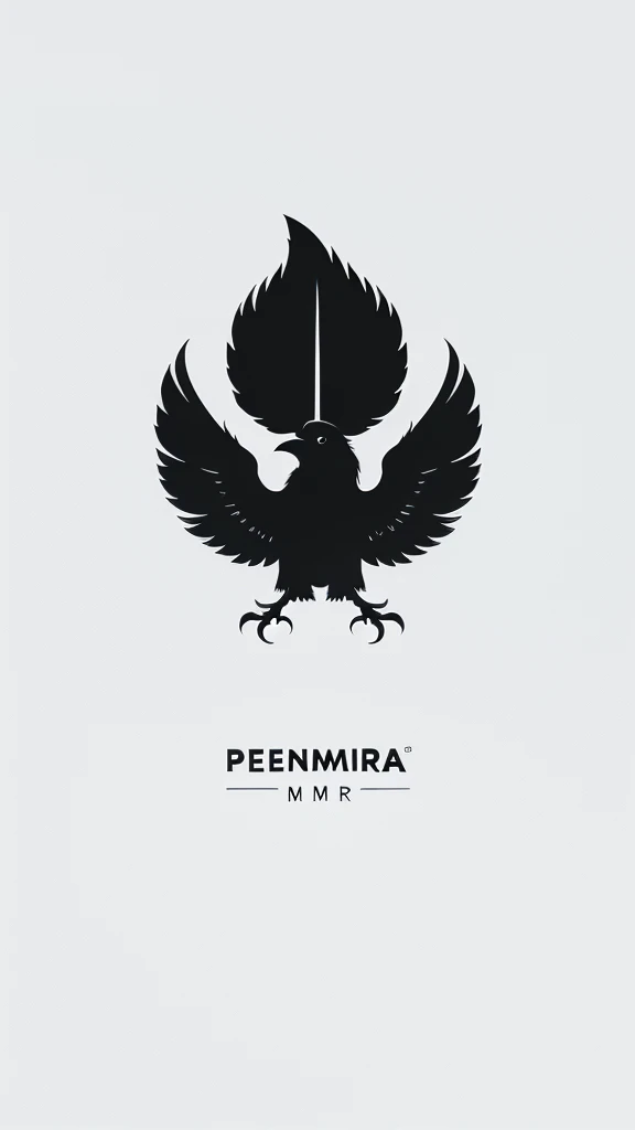 A minimal, modern, simple, cinematic logo design for the brand “Penamemoria". Create a modern, minimalistic, high-quality, logo of a feather-bird