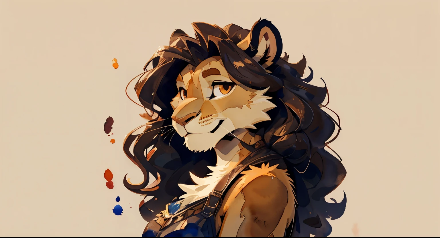 solo, (half portrait, three quarter view:1.1), (watercolor paint, on paper:1.4),
by haps, by Cory Loftis, by Yuumei, by braeburned, by Tom Whalen, by Shiitakemeshi, by Catcouch,
(furry, beautiful yellow lioness female, mature, cute, expressive face, proud, smirk :1.2) , fluffy, (dark auburn long extremely curly hair, brown eyes), curvy, titled head, wide shoulder,
masterpiece, best quality, 4k, 2k, (intricate:0.9), absurdres, good face, watery eyes, clean background, detailed character design. (cel shading, lineless:0.7)