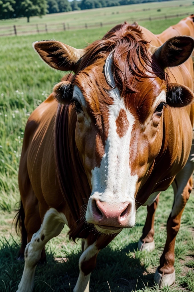red cow in the pasture, 4K