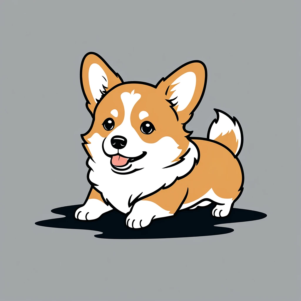 cute corgi, illustration, vector graphics, strong contours