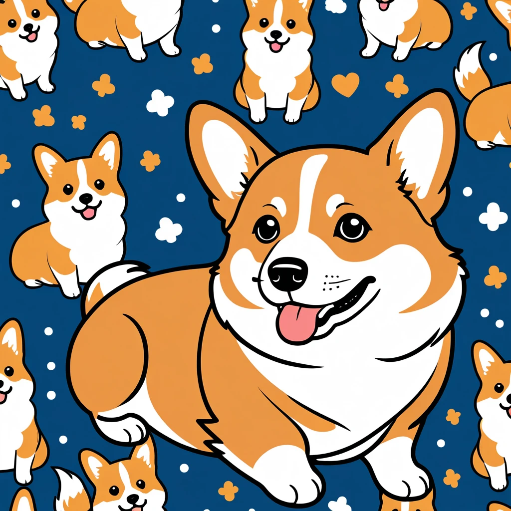 cute corgi, illustration, vector graphics, strong contours