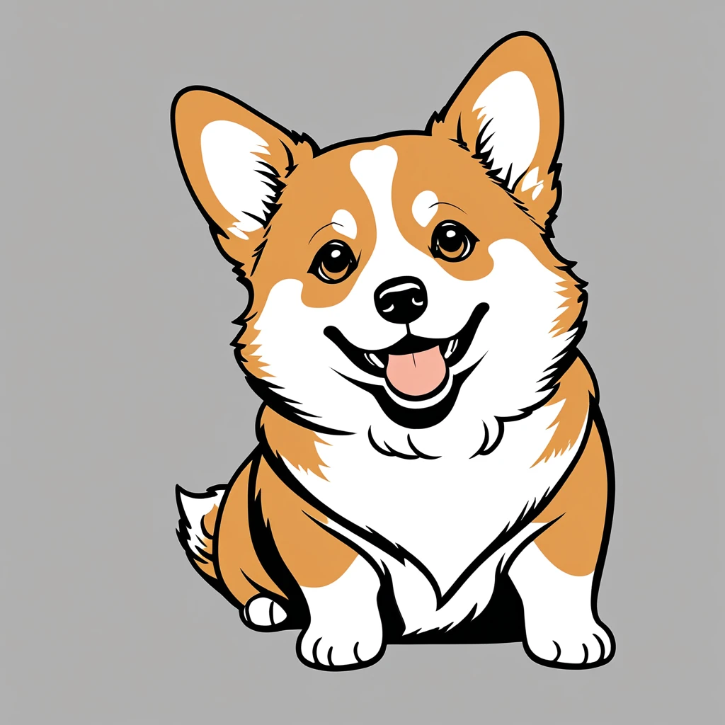 cute corgi, illustration, vector graphics, strong contours
