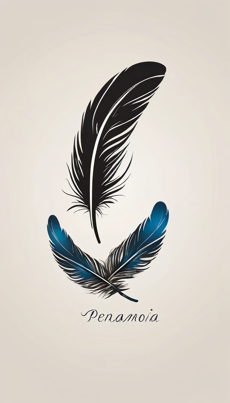 A minimalist, fantastic, poetic, dreamy, captivating, memorable, masterpiece, modern, simple logo design of a boy and a feather for the brand “Penamemoria". The logo must convey a sense of music, stories and dreams. Minimalistic logo design of a boy and a feather.